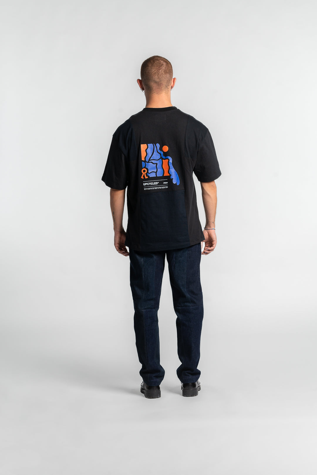 T-shirt print "Waterfalls" I noir imprimé orange et bleu